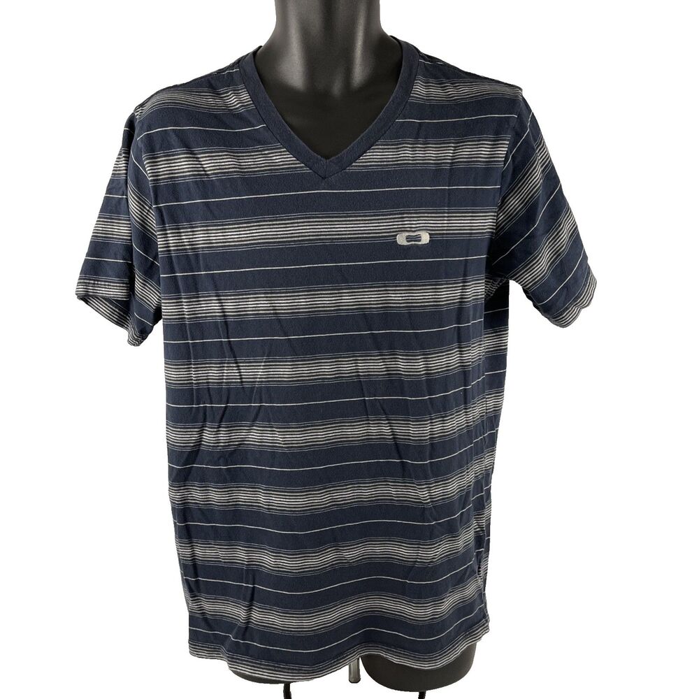Vintage Y2K Oakley V-Neck Short Sleeve T-Shirt Sz L‎ Striped